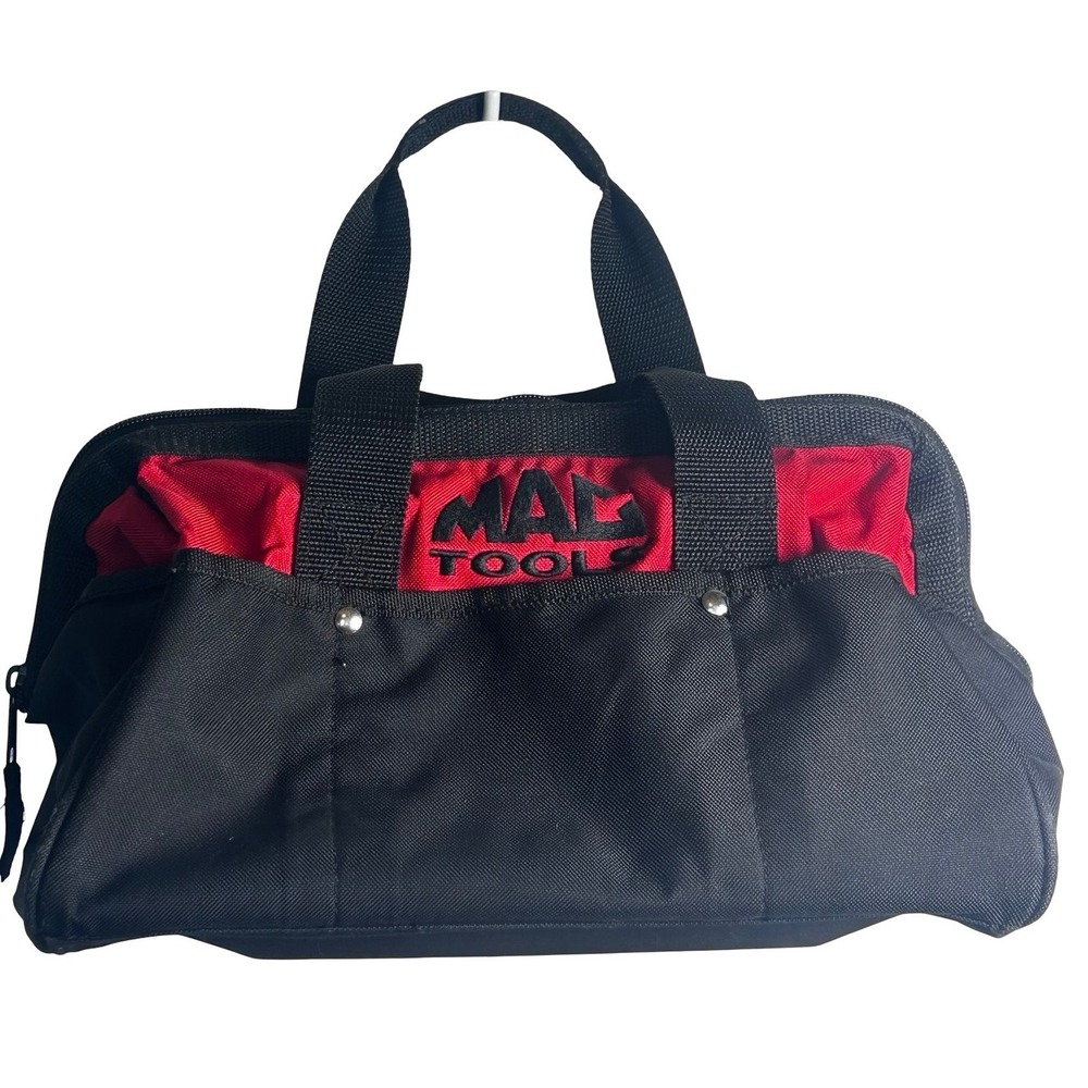 Mac Tools MTB001 Red Black Canvas Zippered Tool Bag with Exterior Pockets Rails